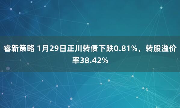 睿新策略 1月29日正川转债下跌0.81%，转股溢价率38.42%